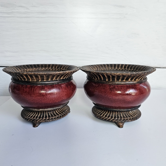 FITZ & FLOYD CLASSICS SANG DE BOEUF CONSOLE FOOTED CANDLE HOLDER OXBLOOD COLOR 2 - Picture 1 of 10